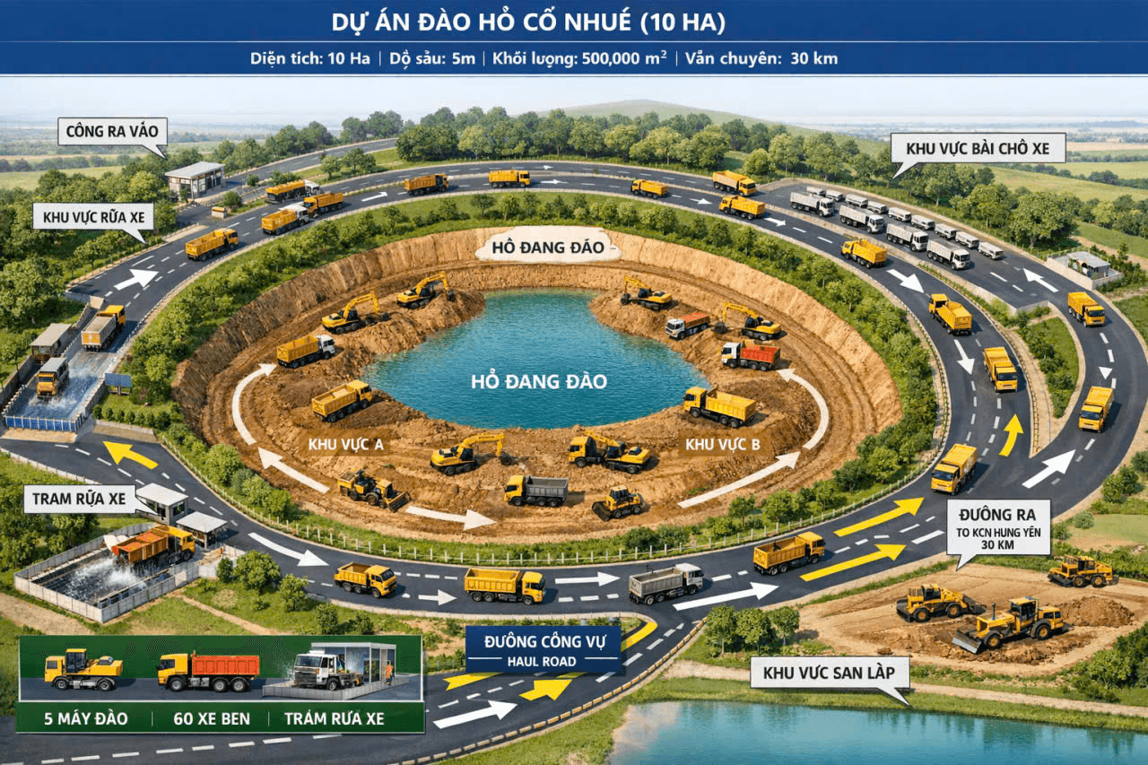 Sơ đồ phương án đào hồ Cổ Nhuế